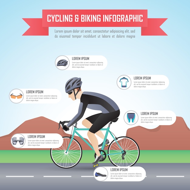 Plantilla de diseño infográfico de ciclismo o ciclismo Vector Premium