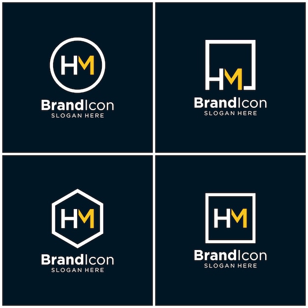 Plantilla de diseño de logotipo de iniciales hm Vector Premium