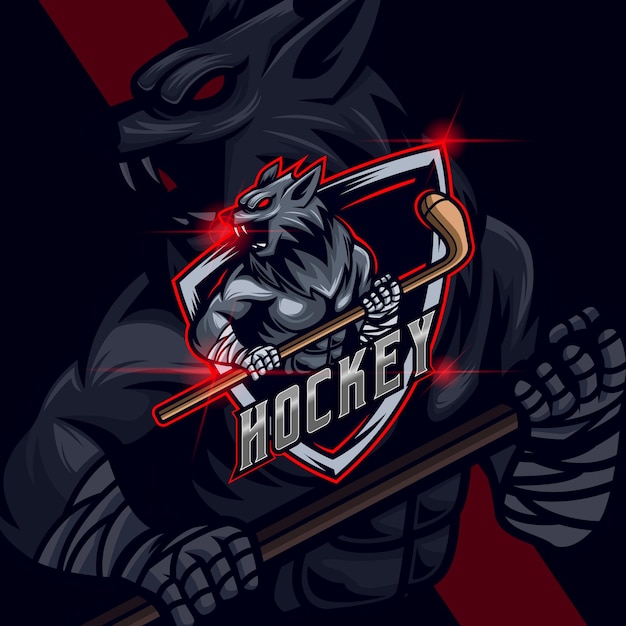 Plantilla de diseño de logotipo wolf hockey esport | Vector Premium