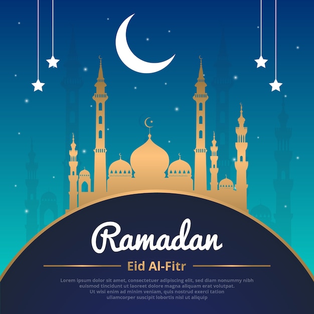 Plantilla dorada de ramadán eid alfitr Vector Premium