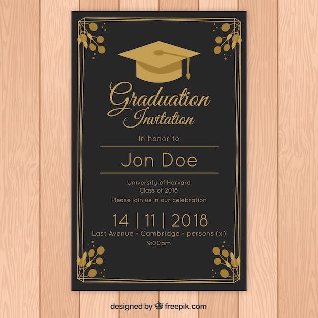 Plantilla elegante de invitación a graduación con estilo dorado