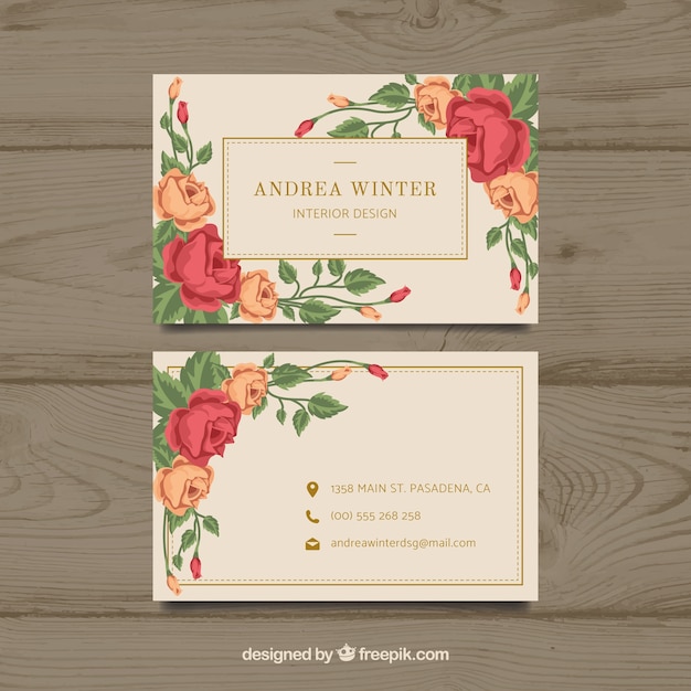 plantilla floral de tarjeta de visita con diseno plano_23 2147641682