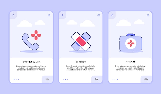 Plantilla De Incorporacion Para Aplicaciones Moviles Diseno De Interfaz De Usuario Para Llamadas De Emergencia Medica Vector Premium
