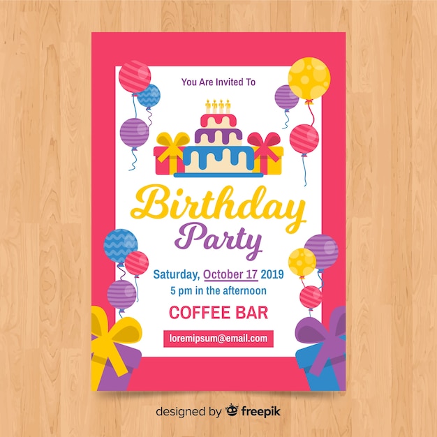 Plantilla De Invitacion De Cumpleanos En Estilo Plano Vector Gratis