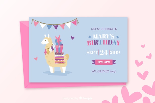 Plantilla de invitación de cumpleaños en estilo plano | Vector Gratis