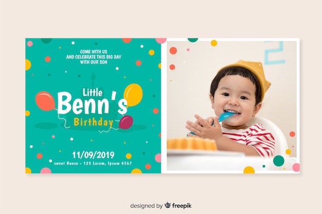 Plantilla de invitación de cumpleaños con foto | Vector Gratis