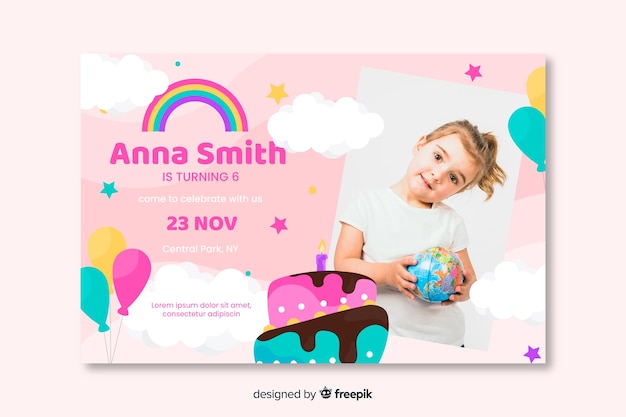 Plantilla de invitación de cumpleaños con foto | Vector Gratis