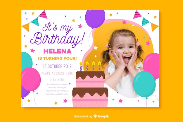 Plantilla De Invitacion De Cumpleanos Para Ninos Con Foto Vector Gratis