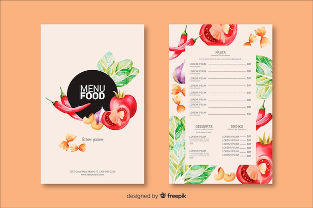Plantilla de menú de comida dibujada a mano vector gratuito