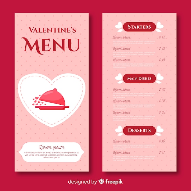 Plantilla De Menú Para El Día De San Valentín Vector Gratis