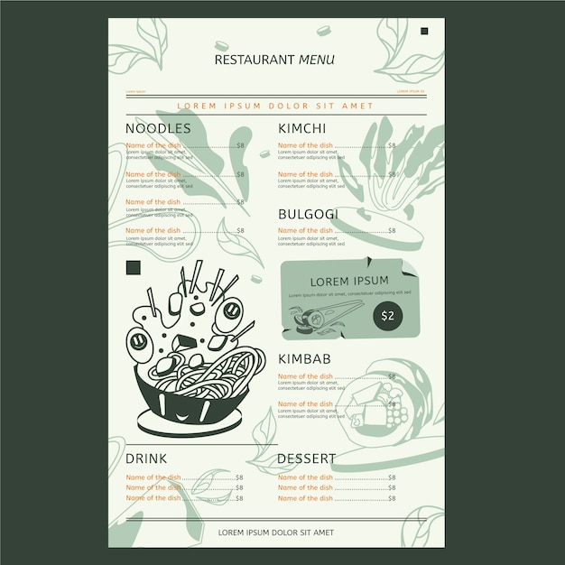 Plantilla De Menú De Restaurante Dibujado A Mano | Vector Premium