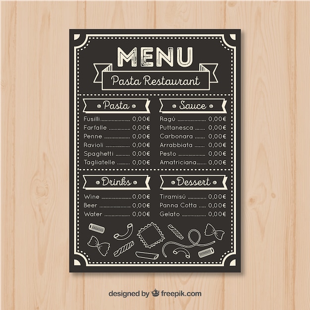 Plantilla de menú de restaurante en estilo hecho a mano | Vector Gratis