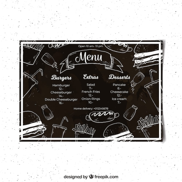 Plantilla De Men De Restaurante En Estilo Pizarra Vector Gratis