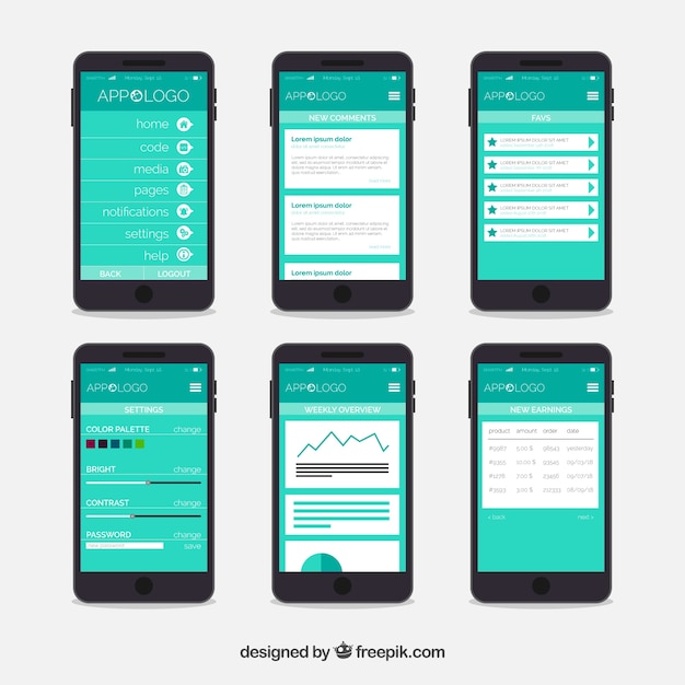 Plantilla de panel de control de app con diseño plano | Vector Gratis