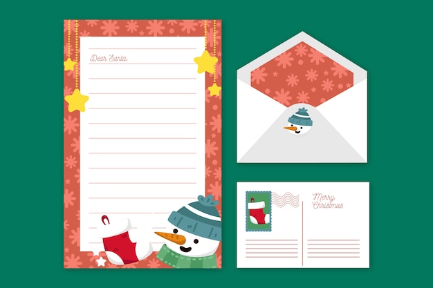 Plantilla de papelería de navidad de diseño plano vector gratuito