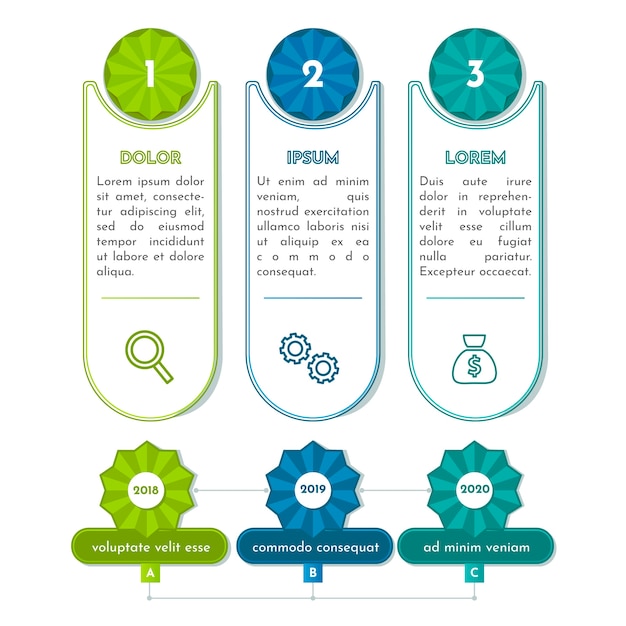 Plantilla de pasos de infografía plana vector gratuito