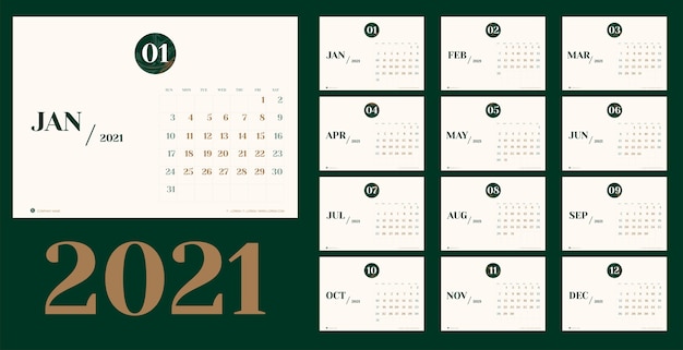 Plantilla De Planificador De Calendario De Ano Nuevo En Estilo Simple De Tabla Minima Con Numero