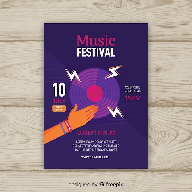 Plantilla de poster de festival de música dibujado a mano vector gratuito