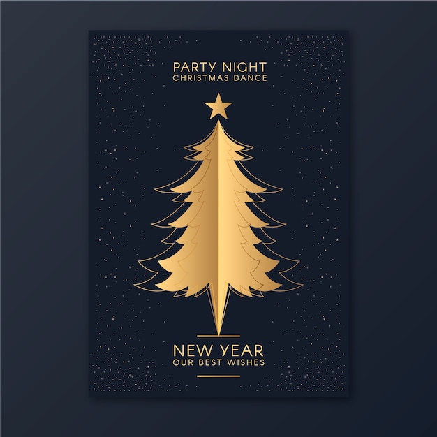 Plantilla De Poster De Fiesta De Arbol De Navidad De Ano Nuevo En Estilo De Contorno Vector Gratis