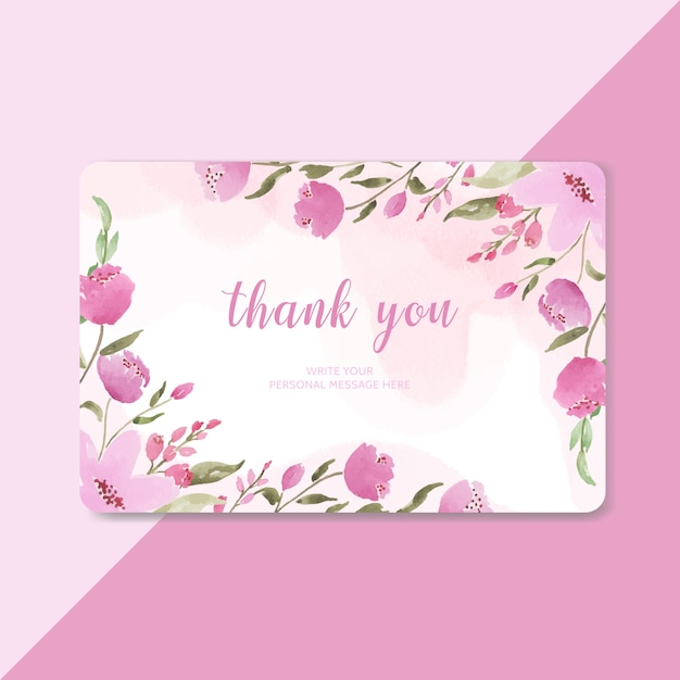 Plantilla De Tarjeta De Agradecimiento Acuarela Floral Rosa | Vector ...