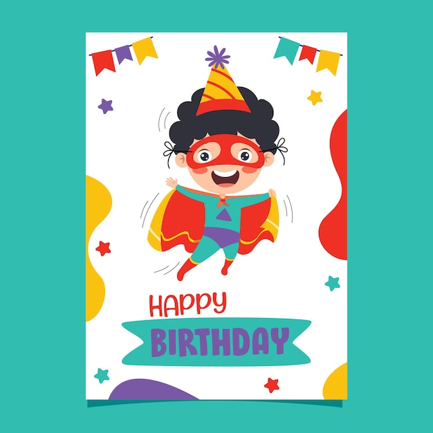 Plantilla de tarjeta de cumpleaños colorida linda Vector Premium