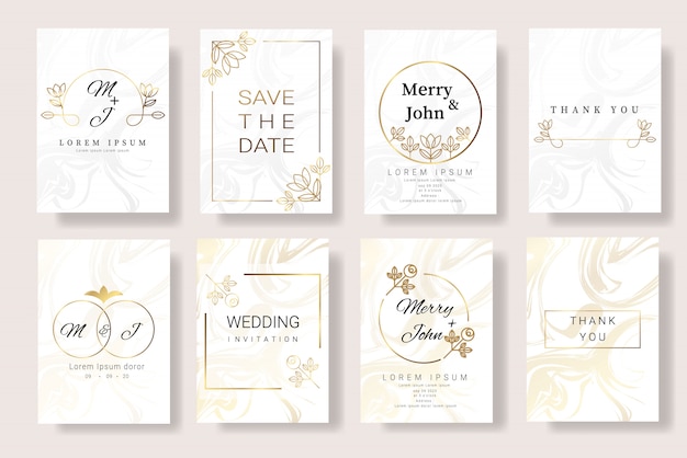 Plantilla de tarjeta de invitación de boda floral Vector Premium