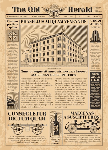 Plantilla De Vector De Periódico Vintage Con Texto De Papel De Periódico Ilustración De Papel 5311