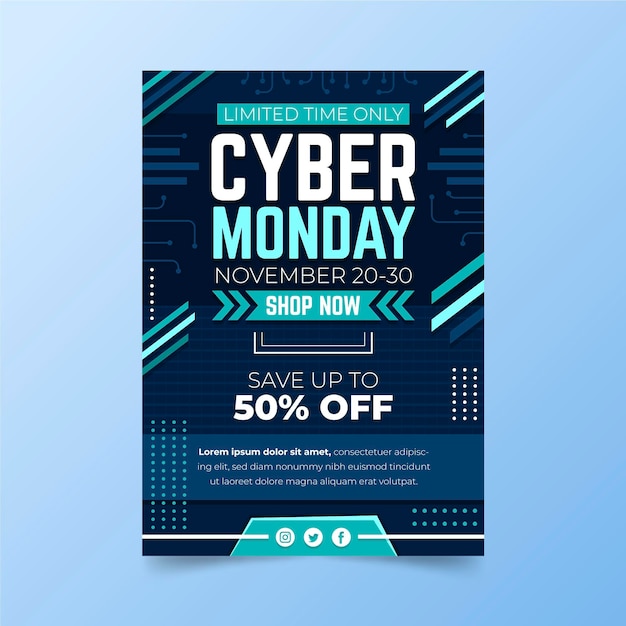 Plantilla de volante de cyber monday en diseño plano Vector Premium