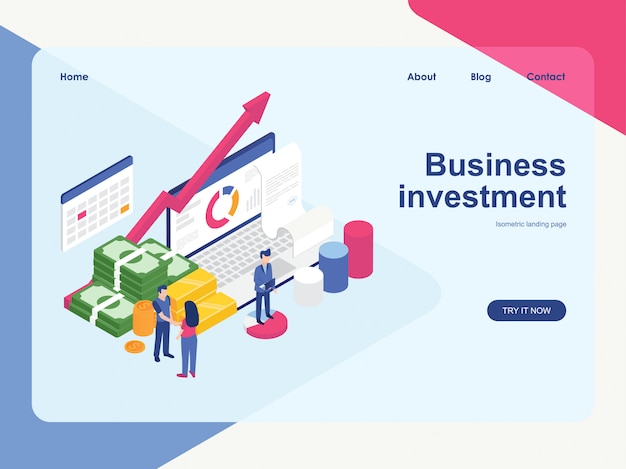 Plantilla web de página de destino. concepto de inversión empresarial moderno diseño isométrico plano Vector Premium