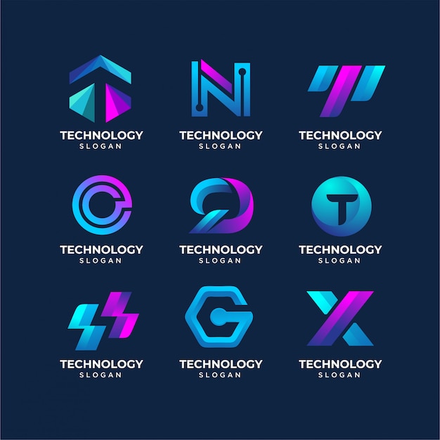 Plantillas De Logotipo De Tecnología De Carta Moderna Vector Premium 9355