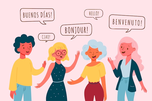 Población hablando en diferentes idiomas. vector gratuito
