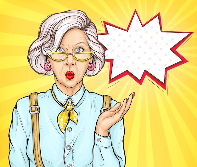 Pop art mujer sorprendida wow expresión de la cara vector gratuito