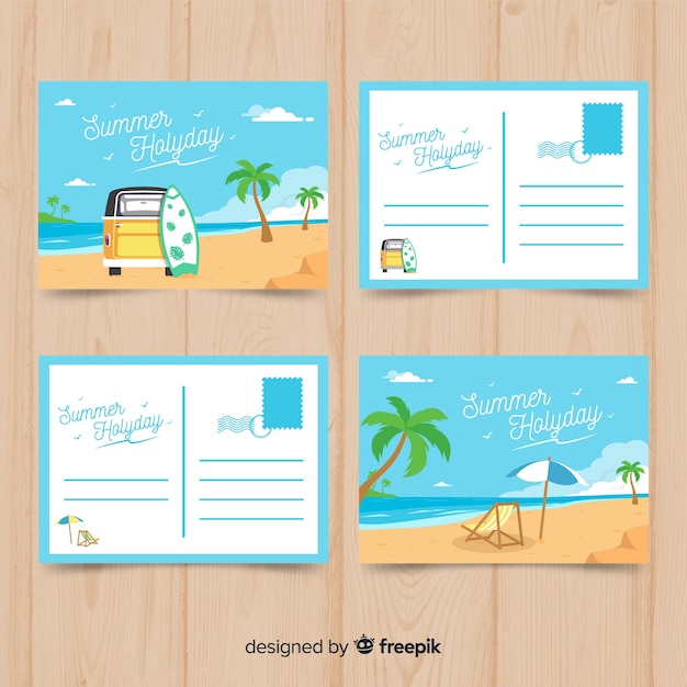 Postal De Vacaciones De Verano En Diseño Plano Vector Gratis 9511