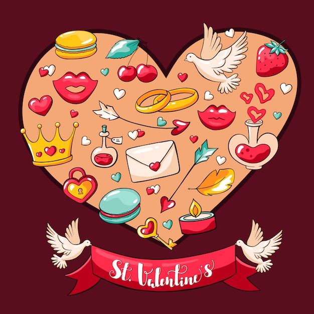 Postal Del Vector Del Día De San Valentín Vector Premium 