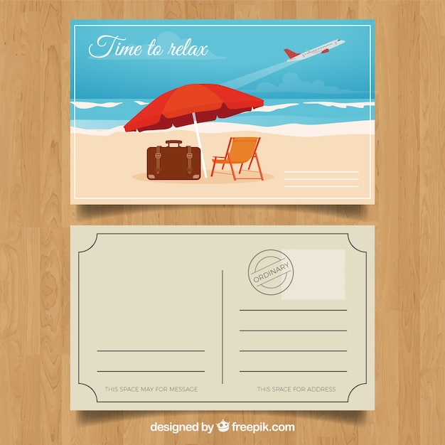 Postal De Viaje De Verano Con Diseño Plano Vector Gratis 7927