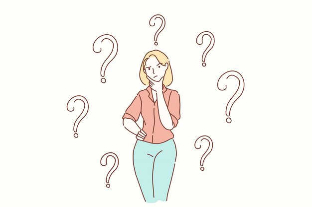 Pregunta, tarea, problema, concepto de pensamientos. Vector Premium