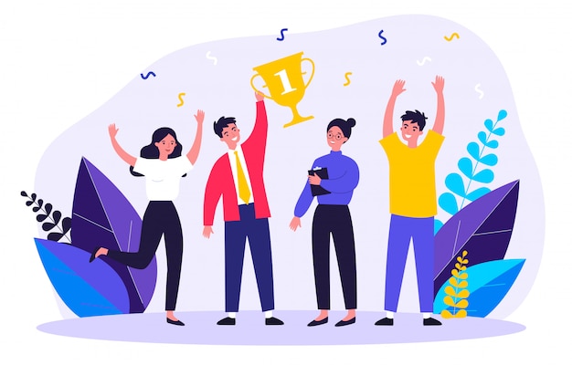 Premio Ganador Del Equipo Empresarial Feliz | Vector Premium