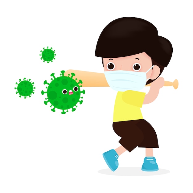 Prevención de la enfermedad por coronavirus. hombre lucha con ...
