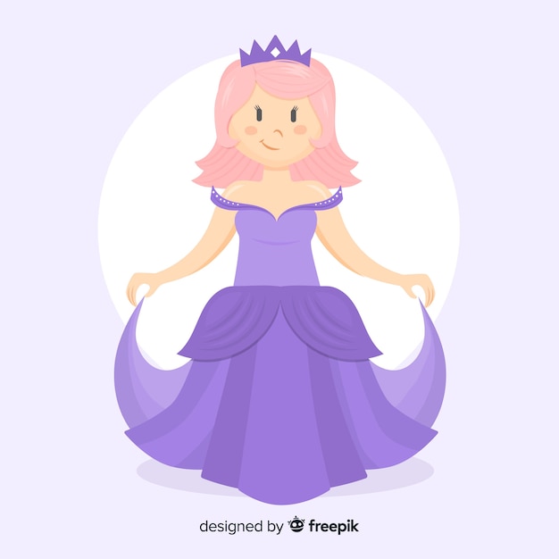 Princesa Dibujada A Mano Con Vestido Morado Vector Gratis