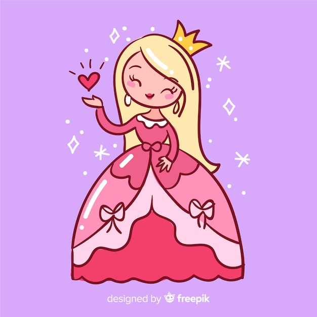 Princesa dibujada a mano con vestido rosa | Vector Gratis