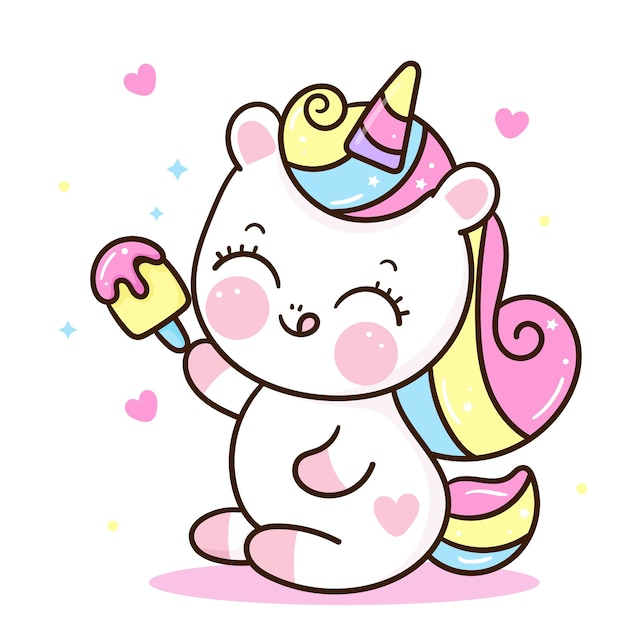 Princesa unicornio con helado animal kawaii | Vector Premium