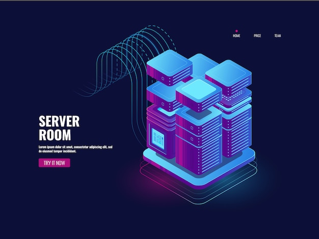 Procesamiento de big data, tecnología blockchain, sistema de acceso token, sala de servidores vector gratuito