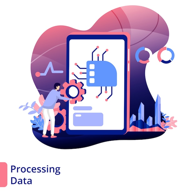 Procesamiento de datos ilustración estilo moderno Vector Premium