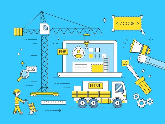 Proceso de desarrollo de aplicaciones web. aplicación de desarrollo móvil de internet, desarrollo de interfaz de aplicaciones informáticas. ilustración vector gratuito