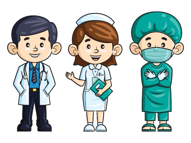 Profesión De Dibujos Animados Médico Enfermera Y Cirujano Vector Premium 1466
