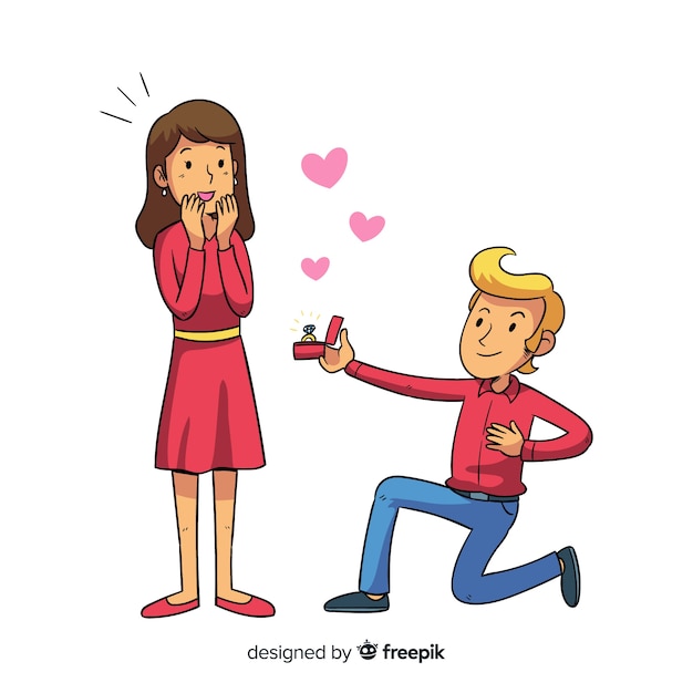 Proposición de matrimonio adorable con estilo de dibujo animado vector gratuito