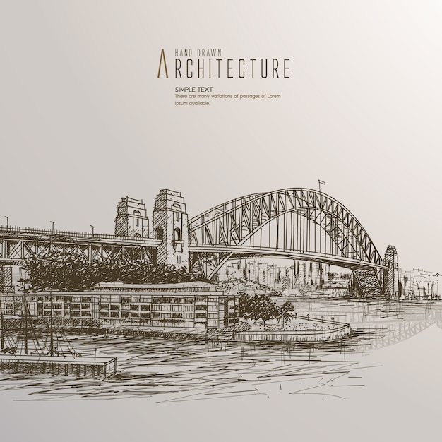 Puente De Puerto De Sydney Dibujado A Mano Vector Premium