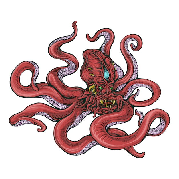 Pulpo en color dibujo a mano | Vector Premium