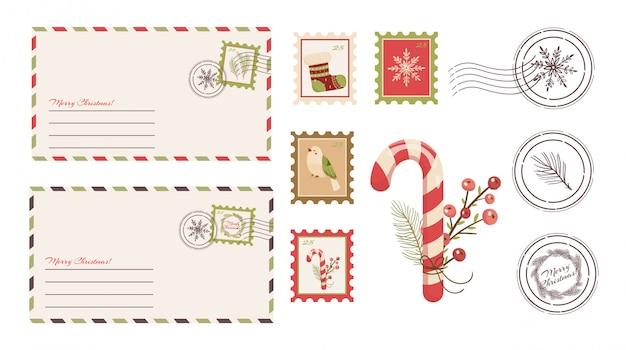 Querida Carta De Santa Claus Postal Con Sellos Y Marca Vector Premium