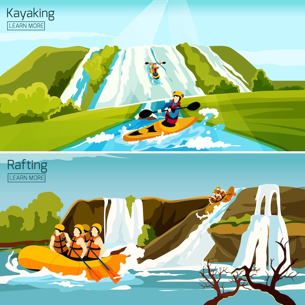 Rafting canotaje kayak composiciones vector gratuito